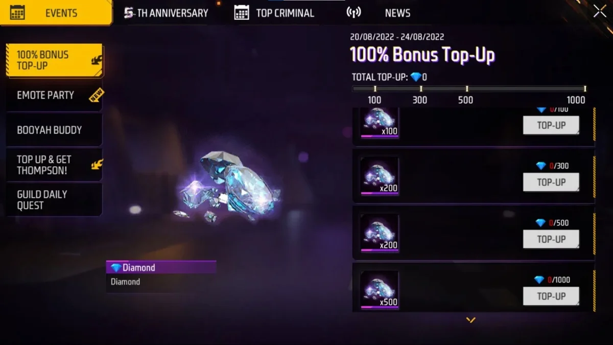 Top UP 100 DIAMOND FOR BONUS HEAD